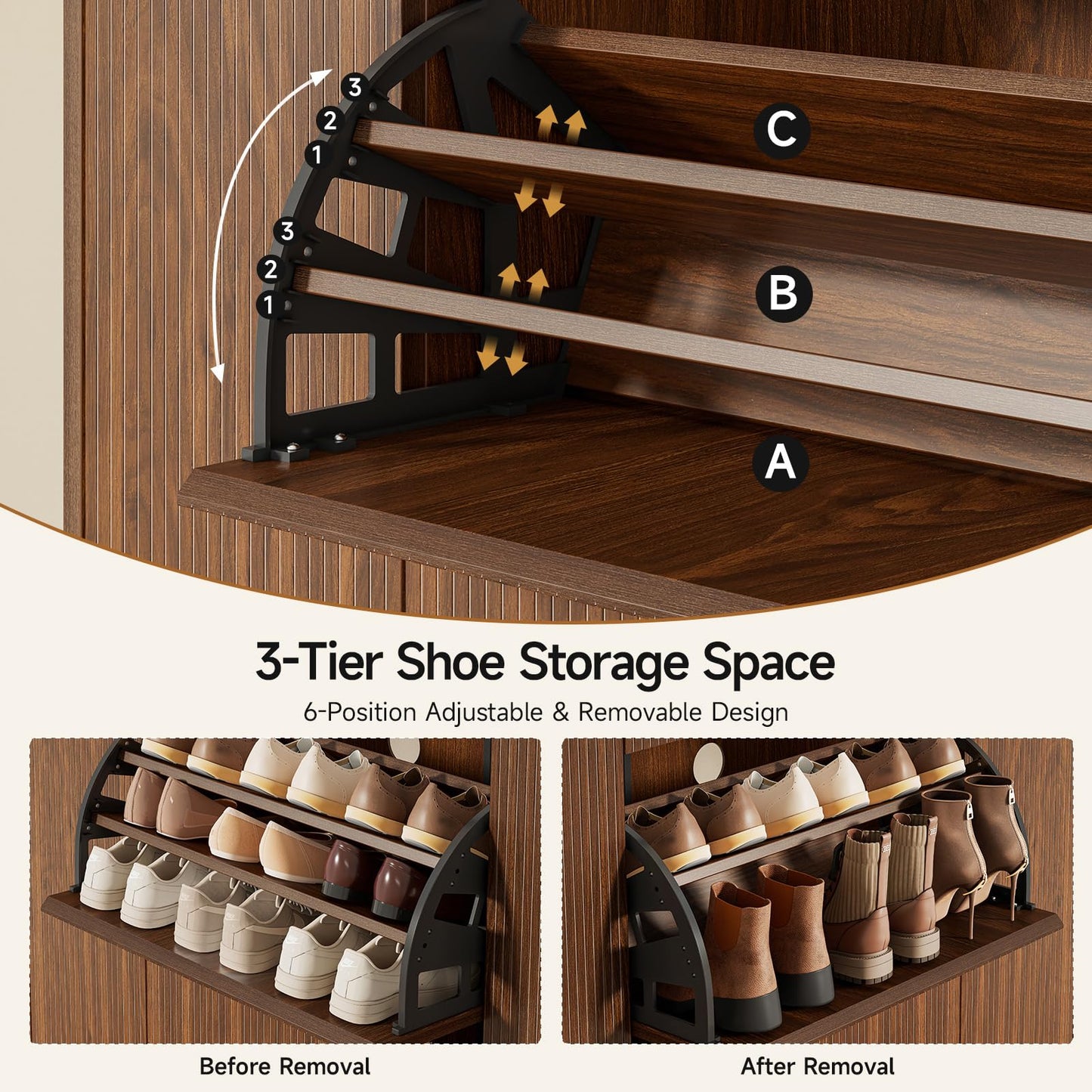ONBRILL Large Shoe Cabinet with 2 Flip Drawers (3-Tier Each), 27-35 Pairs Shoe Organizer with Storage Drawer, 2 Doors & Open Shelf, 47.2'' Wide Shoe Storage Cabinet for Entryway Hallway (Walnut)