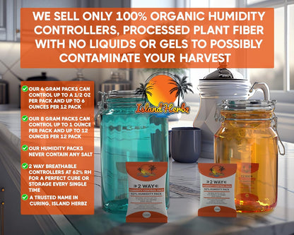 (12) Pack of 100% Organic 62% 8 Gram 2 Way Humidity Controllers for Preserving Herbs Profile and Freshness
