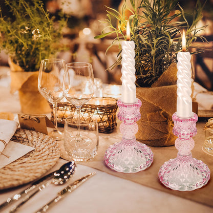 Glass Candle Holder, 2PCS Decorative Candle Sticks Pillar Candle Stand for Formal Events Wedding Party Table Centerpieces Home Decoration, Pink