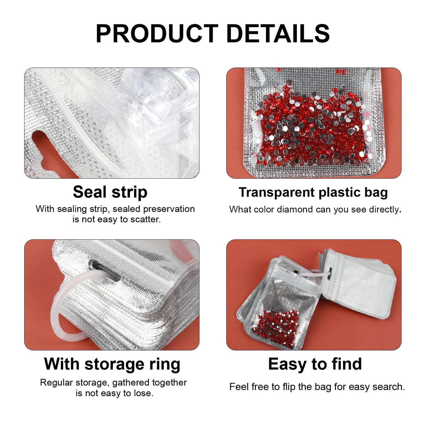 antor 100 PCS Diamond Painting Beads Storage Bags, Reusable Diamond Art Storage Accessories Ziplock Pouches, Craft Supply Bead and Gem Organizer for DIY Projects