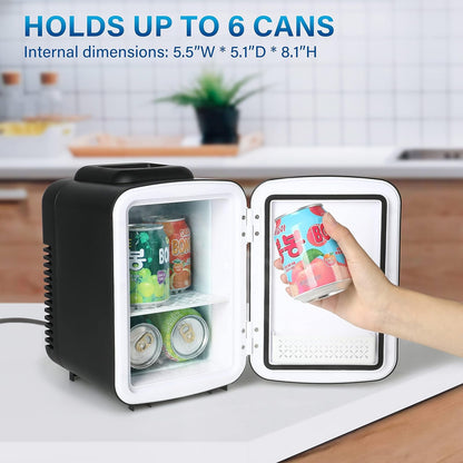 Simple Deluxe 4L/6 Can Mini Fridge, Portable Cooler & Warmer, Freon-Free, Compact Storage for Skincare, Black