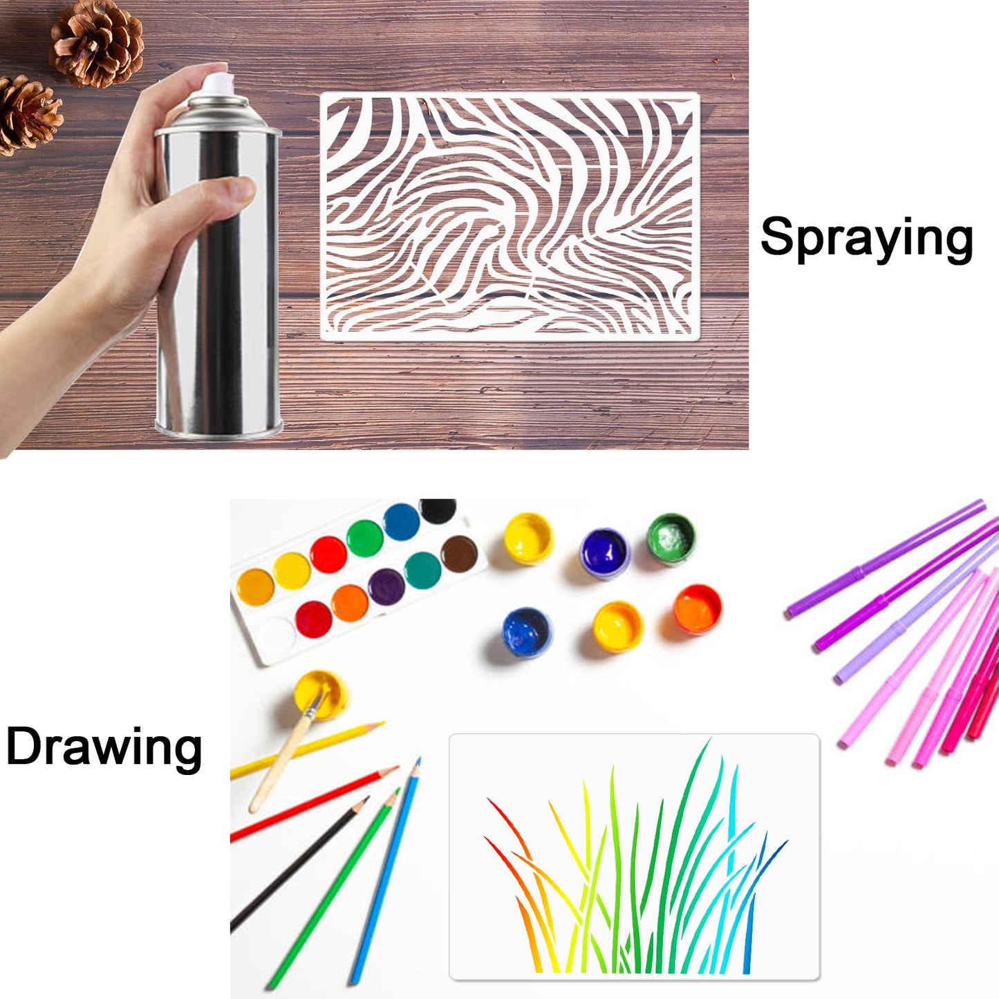 6 Pieces Camo Stencils for Spray Paint, Camouflage Grass Pattern Stencils Templates Reusable Digital Camo Paint Stencil for Boat DIY Crafts (Camo)