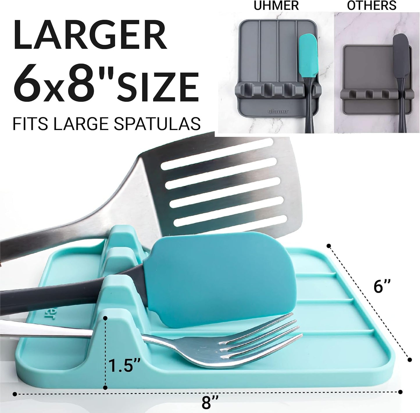 Silicone Spoon Rest for Multiple Utensils, Heat Resistant with Drip Pad, BPA-free Spoon Rest for Kitchen Counter