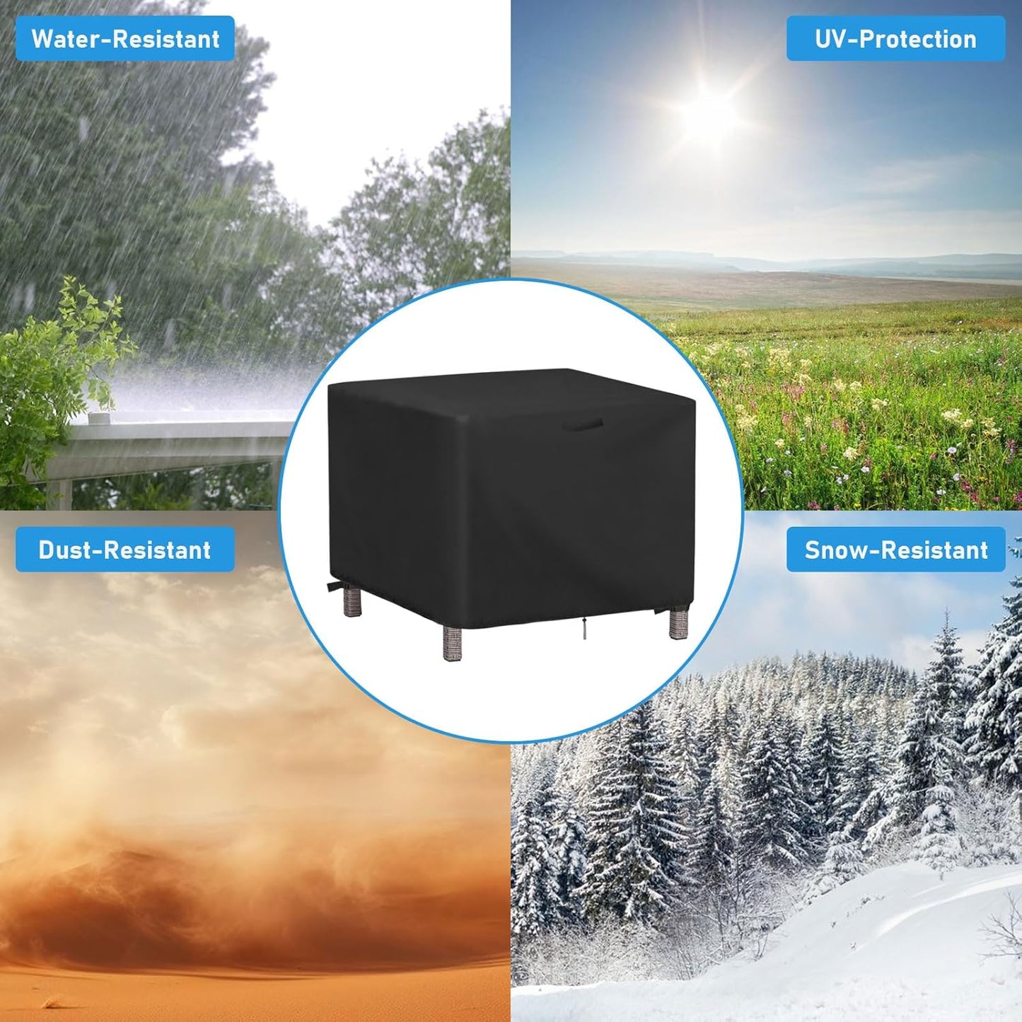 25 Inch 25 20 17 Inch Outdoor Ottoman Cover Rectangle, Waterproof Patio Ottoman Cover, Heavy Duty Outdoor Side Table