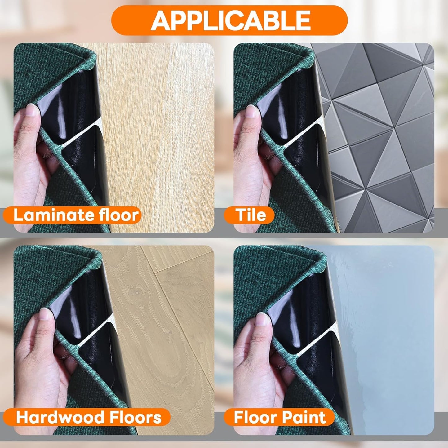 Skiennix Non-Slip Rug Grippers - Reusable Carpet Tape Pads for Hardwood & Tile Floors (12 Pack)