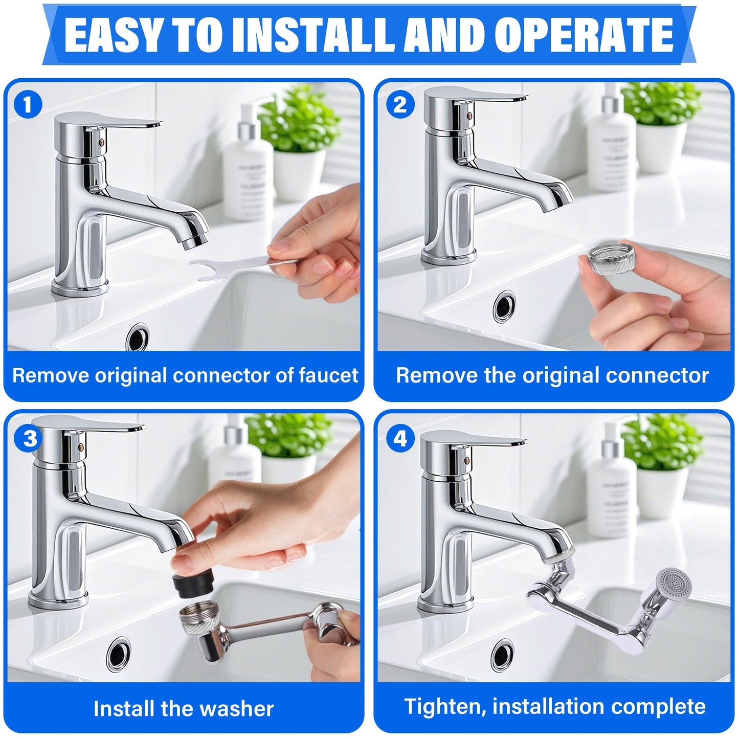 360° Rotating Faucet Extender with Adapter – Multifunctional Sink Spray Head for Bathroom & Kitchen Sinks (Extender 2-pack)