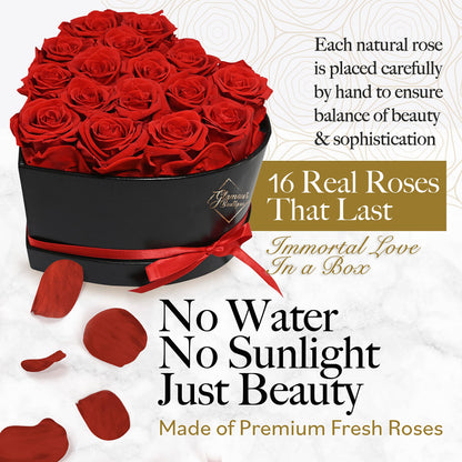 GLAMOUR BOUTIQUE 16 Flower Forever Heart Shape Box, Mothers Day Gift For Mom, Eternal Preserved Roses Gift for Her, Flowers bouquet, For Birthday, Anniversary, Girlfriend - Red