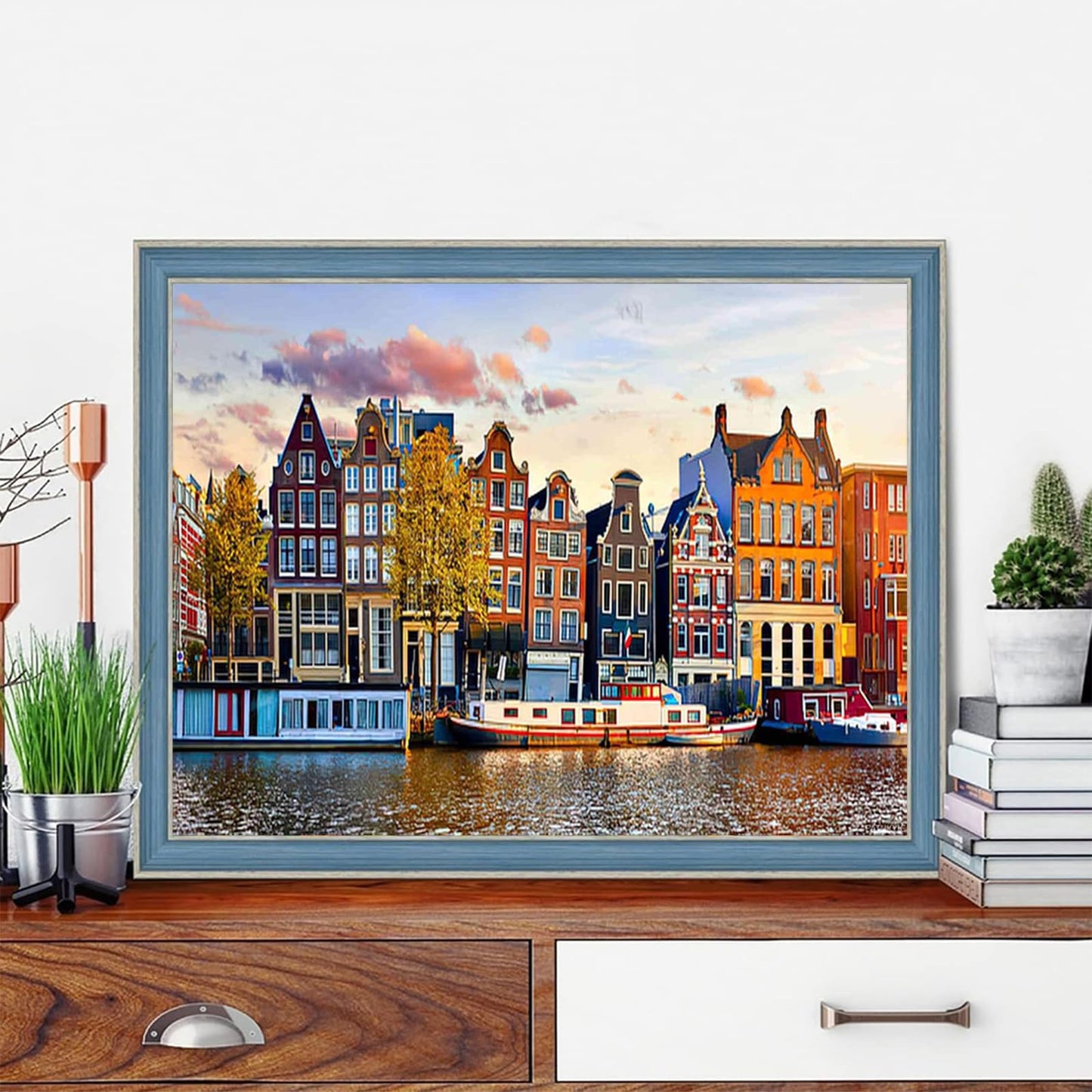 EATUKYIC Diamond Painting City Amsterdam Netherlands Dancing Houses Over River Amstel in Old European City, Spring Landscape for Adult Painting Kits Diamond Art Perfect for Home Wall Decor 12x16 inch