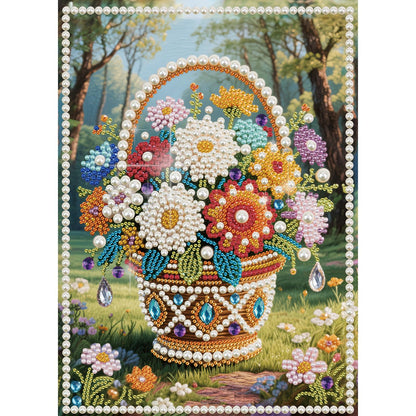 Stalente Pearl Diamond Painting Kits for Adults Flower Basket, 5D Special Shape Diamond Art Kits for Beginners, Crystal Rhinestones Diamond Painting for Home Wall Decoration Gift 12×16inch