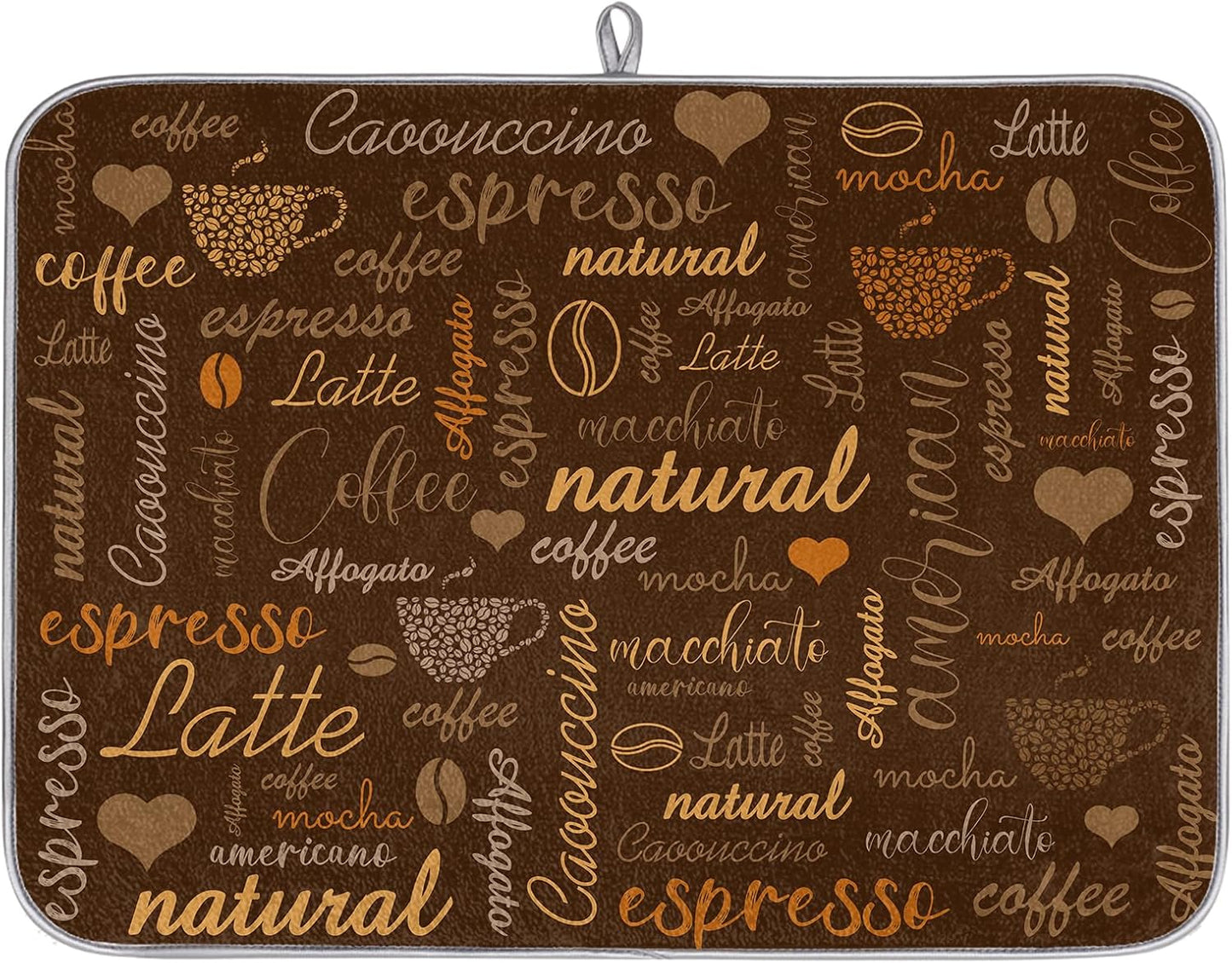 Coffee Dish Drying Mat for Countertops - Quick Dish Drying Mat for Kitchen Counter, 18"x24", Brown
