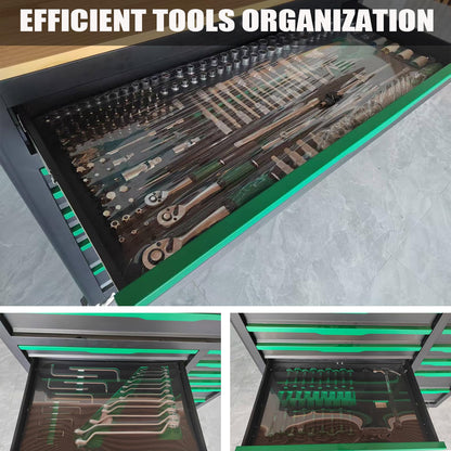 Griplier 13-Drawers Rolling Tool Cabinet with Wood Workbench,Pegboard,60.6W x 22.7D x 66.1H inch,Heavy-Duty Steel Tool Storage,Lock & Key for Home,Garbge or Workshop Use(13 Drawer + 348 Pieces Tools)