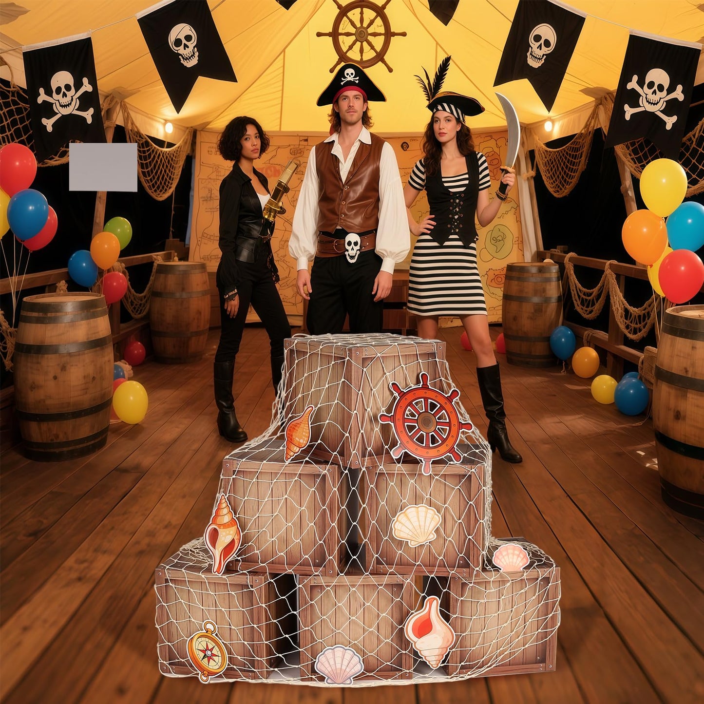 Zeivvnef Pirate Party Decorations Wooden Party Box Western Cowboy Party Decorations - Ocean or Pirate Party Favors Adventure Birthday Photo Booth Props, 6 Pack