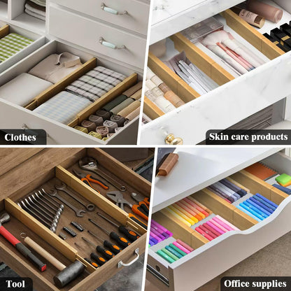 Ryqtop Bamboo Drawer Dividers,12-21" Adjustable Drawer Organizers for Clothes,Expandable Dresser Separators in Kitchen/Bedroom/Bathroom/Vanity/Office Organization and Storage,4-Pack