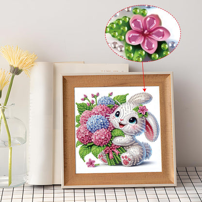 Diamond Painting Kit, 5D DIY Rabbit and Hydrangea, Special Shape Crystal Artificial Diamond Art Partial Mosaic Handicraft for Beginners, Wall Decor Gift For Bedroom, Office, Living Room 6.7x6.7in