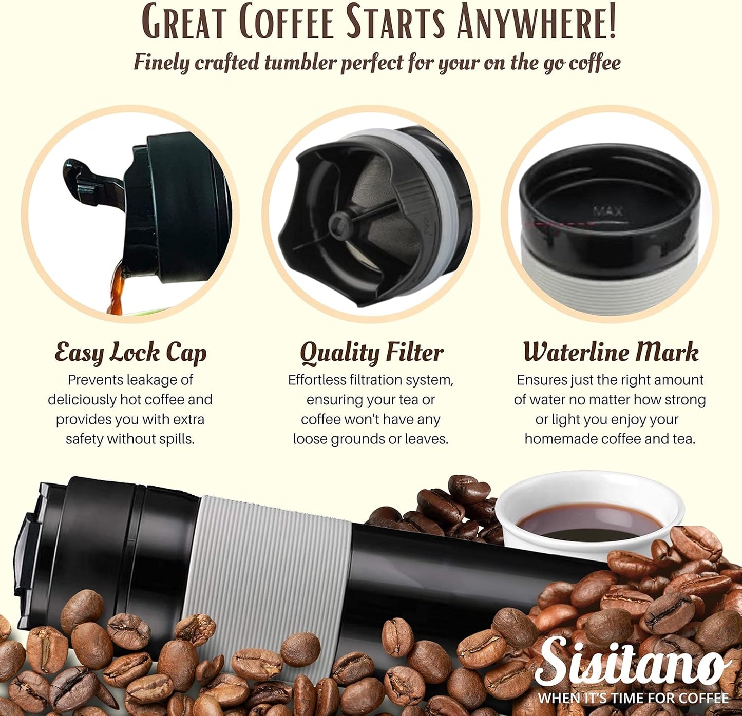 2in1 Travel French Press Coffee Maker, Portable 11.8 oz Tumbler for Ground Coffee & Tea Leaves, Iced Coffee Mug