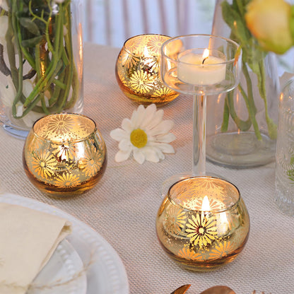 sunnyfuture Gold Mercury Glass Votive Candle Holders Set of 12, Round Tealight Candle Holders Bulk for Table Centerpieces, Weddings, Shower Gifts, Christmas, Halloween Party Decorations
