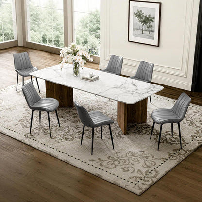VECELO Dining Chairs Set of 6, Upholstered Kitchen Chairs with Comfortable Faux Leather Cushions and Neat Stitching, Mid-Century Modern, Easy Assembly, Grey