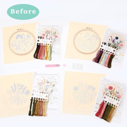 REEWISLY Embroidery Kit for Beginners 4 Sets, Hand DIY Cross Stitch Kits,2 pcs Embroidery Hoop,4 pcs Plants Flowers Embroidery Patterns and Threads,Easy for The Embroidery Beginners to Learn…