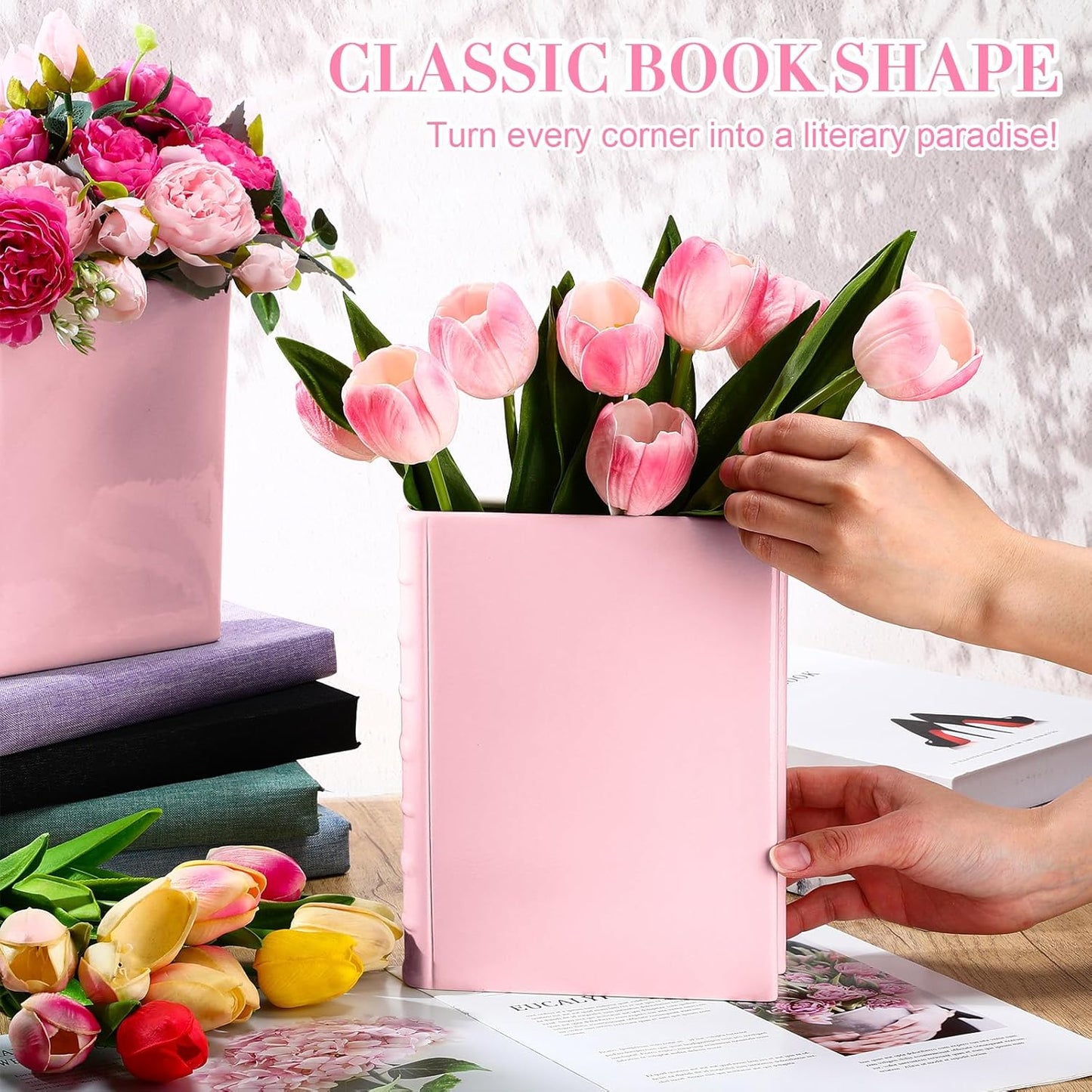 2 Vesici Pcs Ceramic Book Shape Vase for Flowers Gifts for Christmas Cute Bookshelf Decor Vase for Book Lovers Gifts
