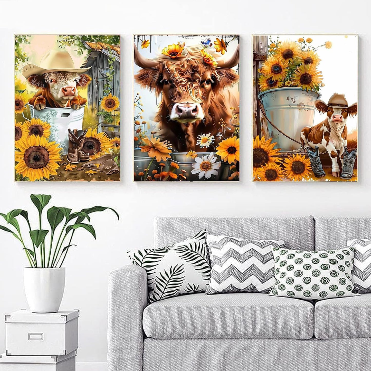 EWJRNSF 5D Diamond Painting Kits for Adults Beginners, Diamond Arts Kits Diamond Art Sets,Gem Painting Arts & Crafts Home Wall Decoration 11.8x15.7 Inches 4 Pack Highland Cow