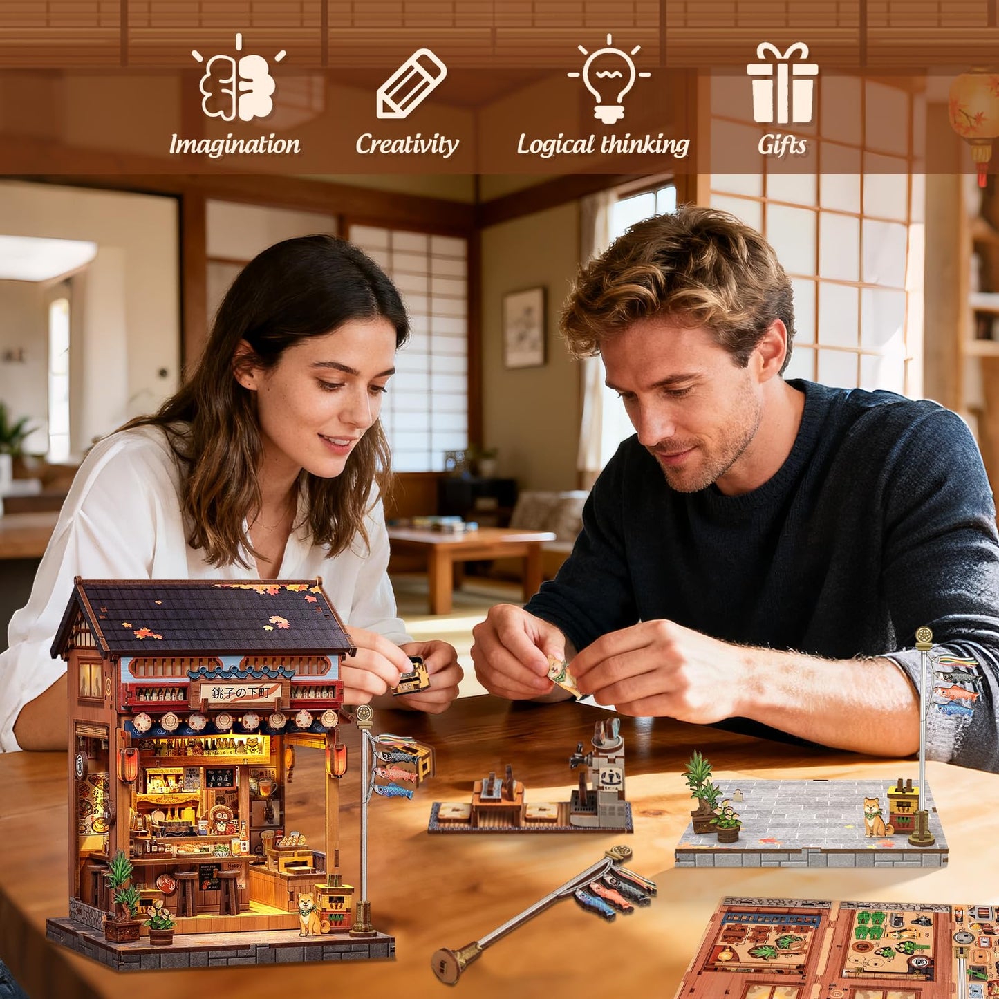 Cutefun Book Nook Kit - DIY Miniature Dollhouse Kit for Adults, Teens and Beginners, Japanese Booknook Tiny House Bookshelf Decor 3D Wooden Puzzles, Gifts for Friends and Family (Japanese Izakaya)