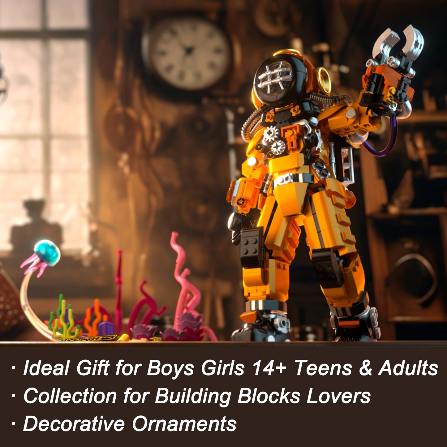 Building Toys Set, Steampunk Diver Buildings Blocks for Adults, Teens 14+, Creative Model Building Kits Birthday Home Office Decoration, 1287PCS