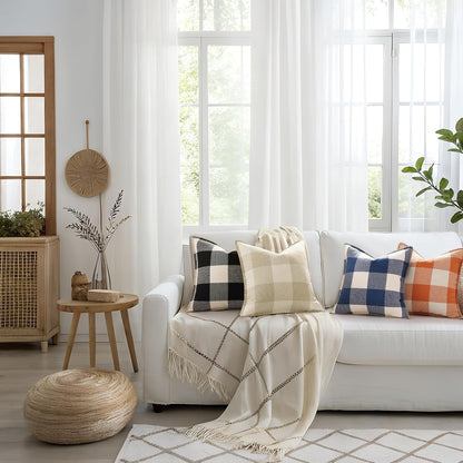 decorUhome Christmas Buffalo Plaid Check Throw Pillow Covers, 16x16 Set of 2, Outdoor Linen Decorative Farmhouse