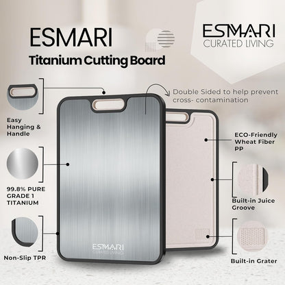 Titanium Cutting Board - 2-in-1 Double-Sided Food Grade Pure Titanium & PP | Large 16” × 11” Easy Clean Chopping Board for Meat & Vegetables