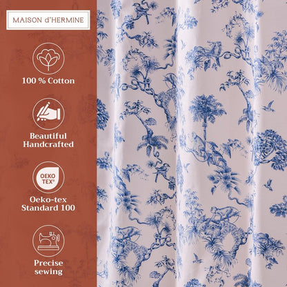 Maison d' Hermine Shower Curtain 100% Cotton One Panel 70"x72" Washable Fabric Shower Curtains for Bathroom, Easy Hanging with 12 Button Holes - Home Hotel Spa Gifts for Mothers Day (Bonobo - Blue)