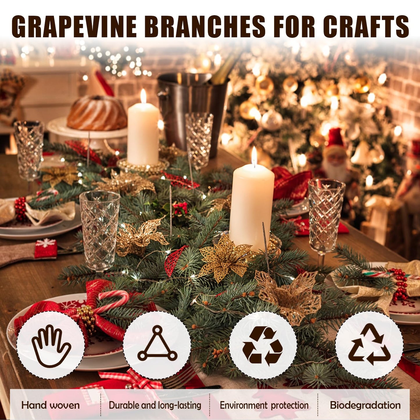 Temfmy Natural Grapevine Garland 6 FT - DIY Crafts Grapevine Vine Twig Wreath Making Supplies for Decors - 2 Pack