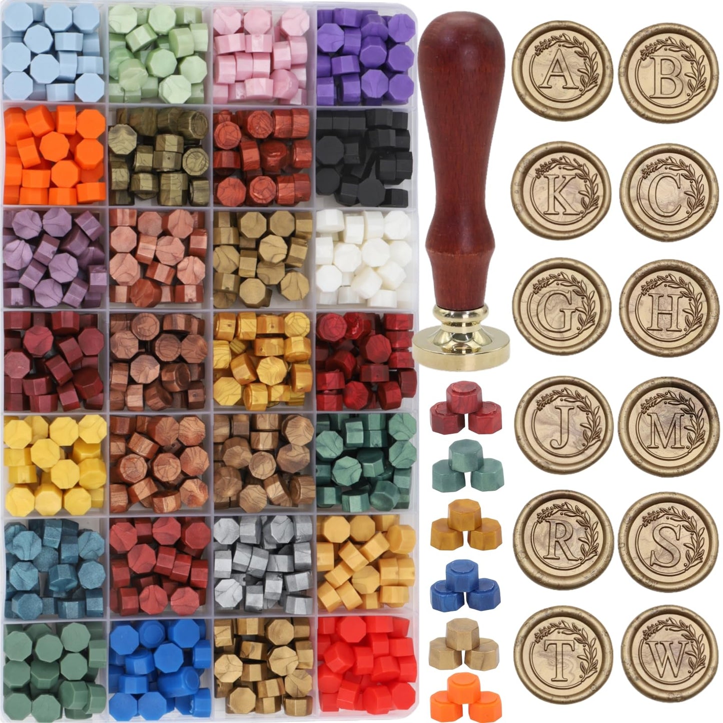 Sealing Wax Stamp Kit with Electric Wax Seal Warmer, 732 Pcs Waxseal Beads, Initial Alphabet Sealstamp, Spoon, Letter Sealingwax Kit (S)