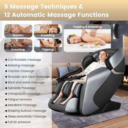 Giantex Full Body Massage Chair - Zero Gravity Shiatsu Massage Recliner with SL Track, Voice Control, Heat, Foot Roller, Thai Yoga Stretch, Airbags, 12 Auto Modes, 5 Manual Modes, Free Indoor Delivery