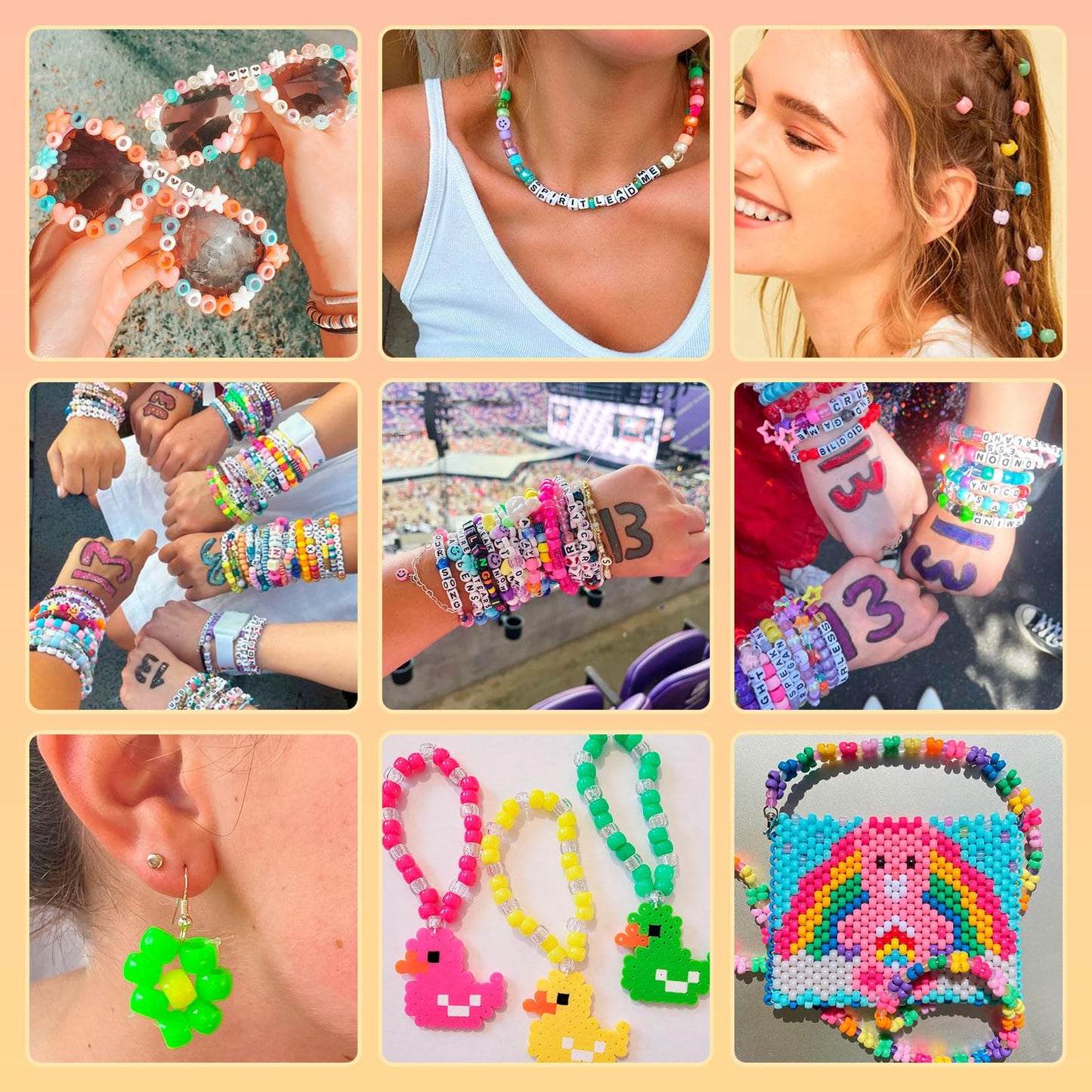 Dowsabel Friendship Bracelet Making Kit, Pony Kandi Beads & 11 Different Beads, 8 Colors Nylon Thread, DIY Jewelry & Craft Gifts