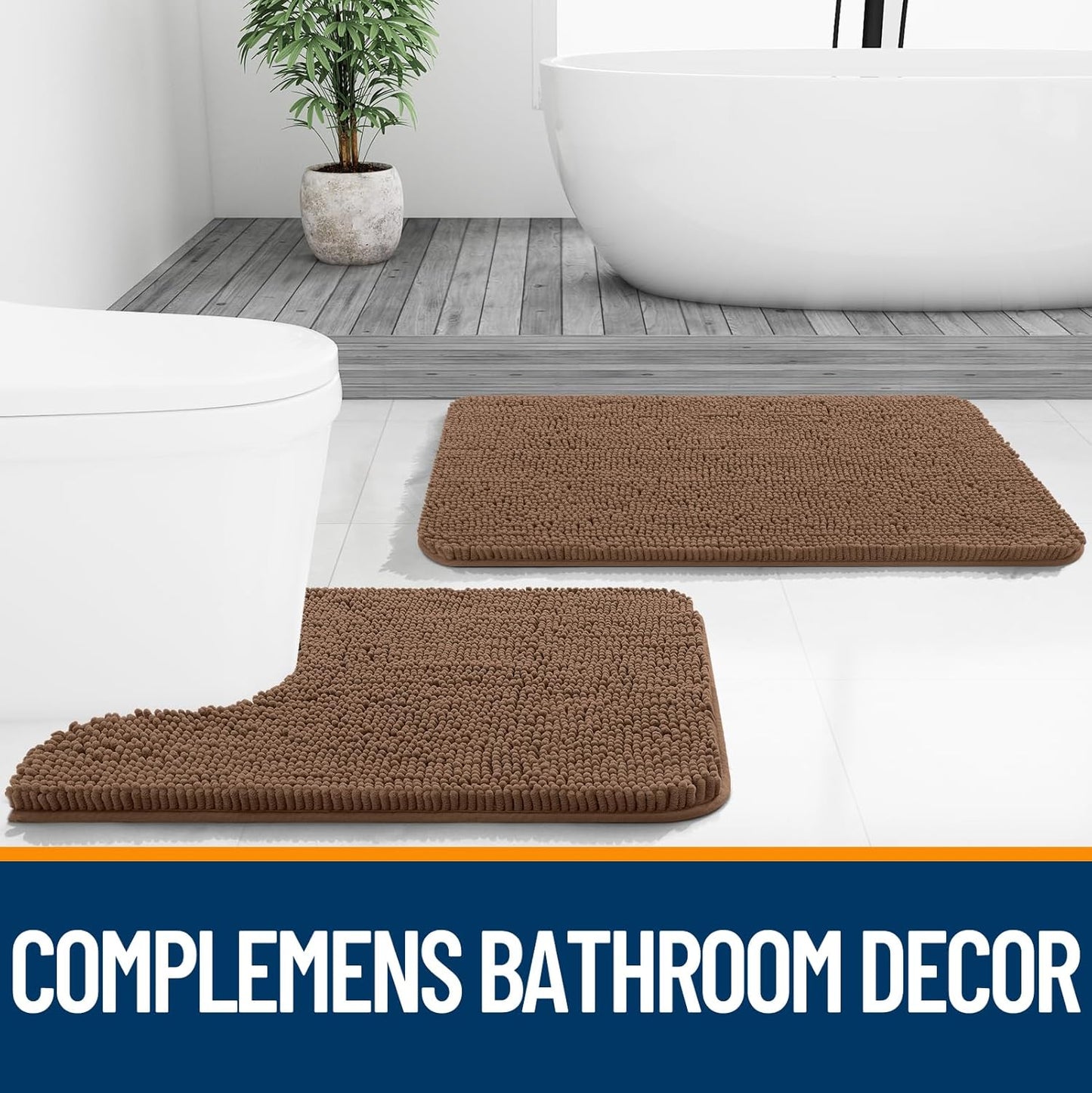 OLANLY Bathroom Runner Rugs - Extra Soft Chenille Bath Mats | Quick Dry, Machine Washable, 44x24 Mocha