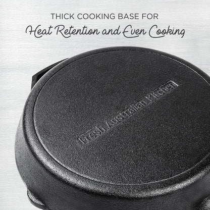 Fresh Australian Kitchen 12" Nonstick Cast Iron Skillets - Pre Seasoned Frying Pan Cookware for Cooking
