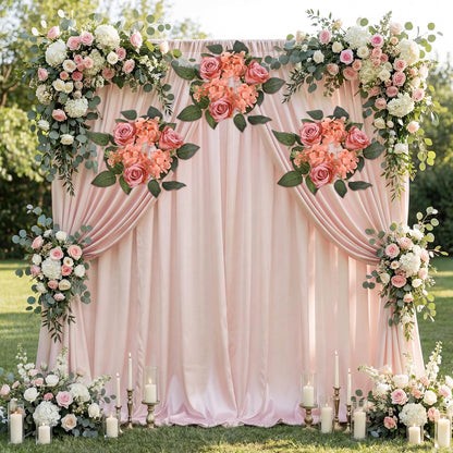 UUXX 4pcs Flower Candle Rings Wreaths, Silk Roses Hydrangea Artificial Flowers Candle Wreaths Rings for Table Centerpieces Wedding Valentine's Day Party Decor(Dusty Pink)