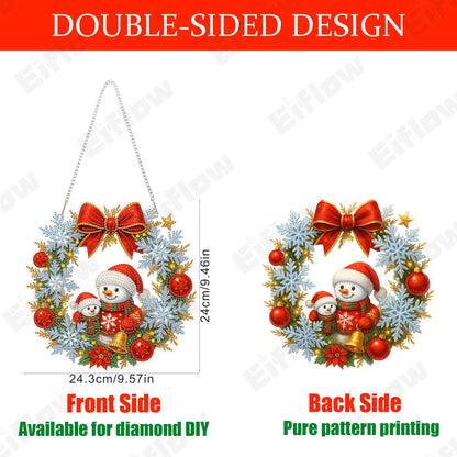 Eiflow Christmas Diamond Art Hanging Kit for Adults, DIY Diamonds Painting Door Hanger Board Kit, Special Crystal Diamond Art Painting Pendant Ornament (Wreath Snowman)
