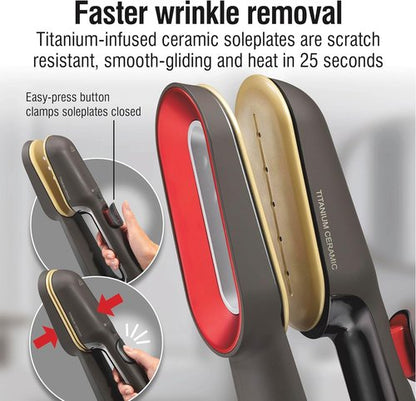 CHI SteamPress Handheld Garment Steamer - 3-in-1 Clamping Iron with 200ml Tank, Fast 25-Second Heat, Black