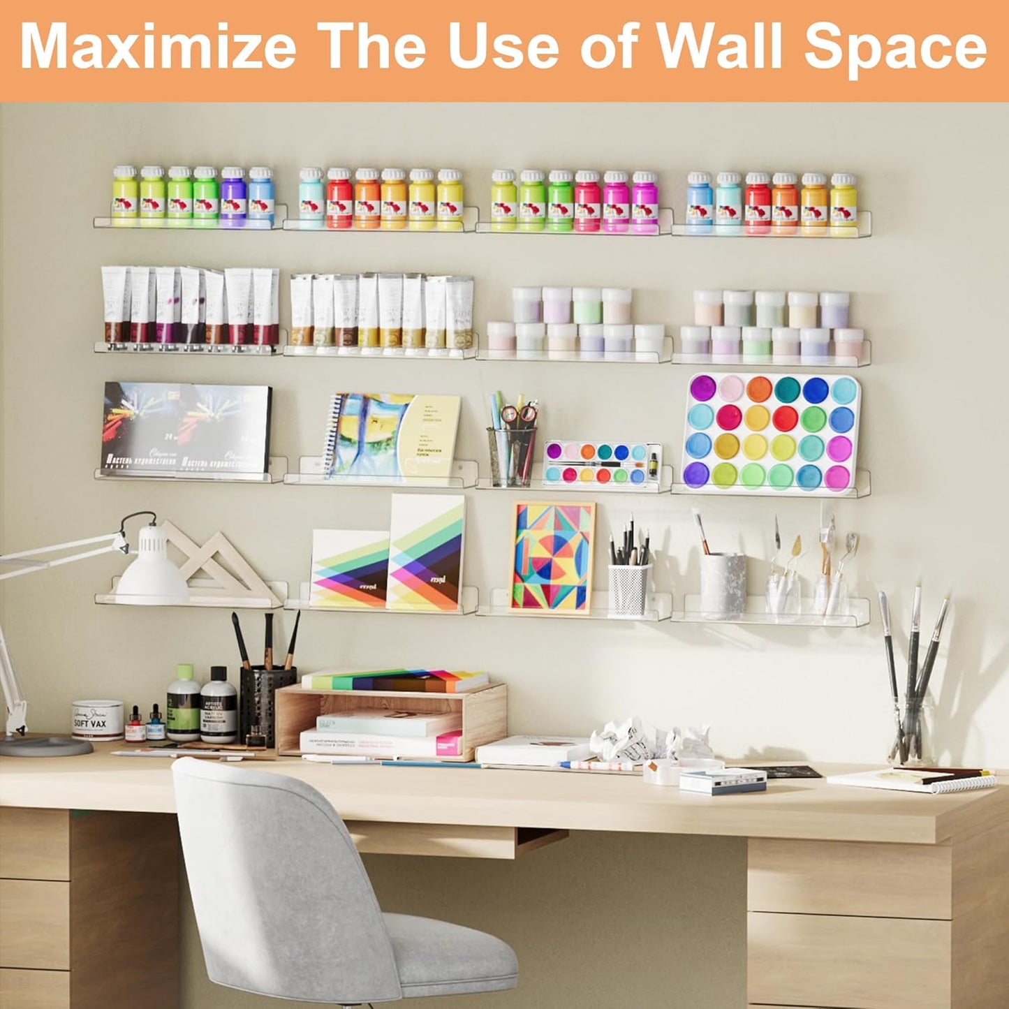 Upsimples 12 Pack Acrylic Shelves - Clear Wall Organizer for Figures, Toys, Perfume | 15" Display Shelf for Bedroom & Nursery