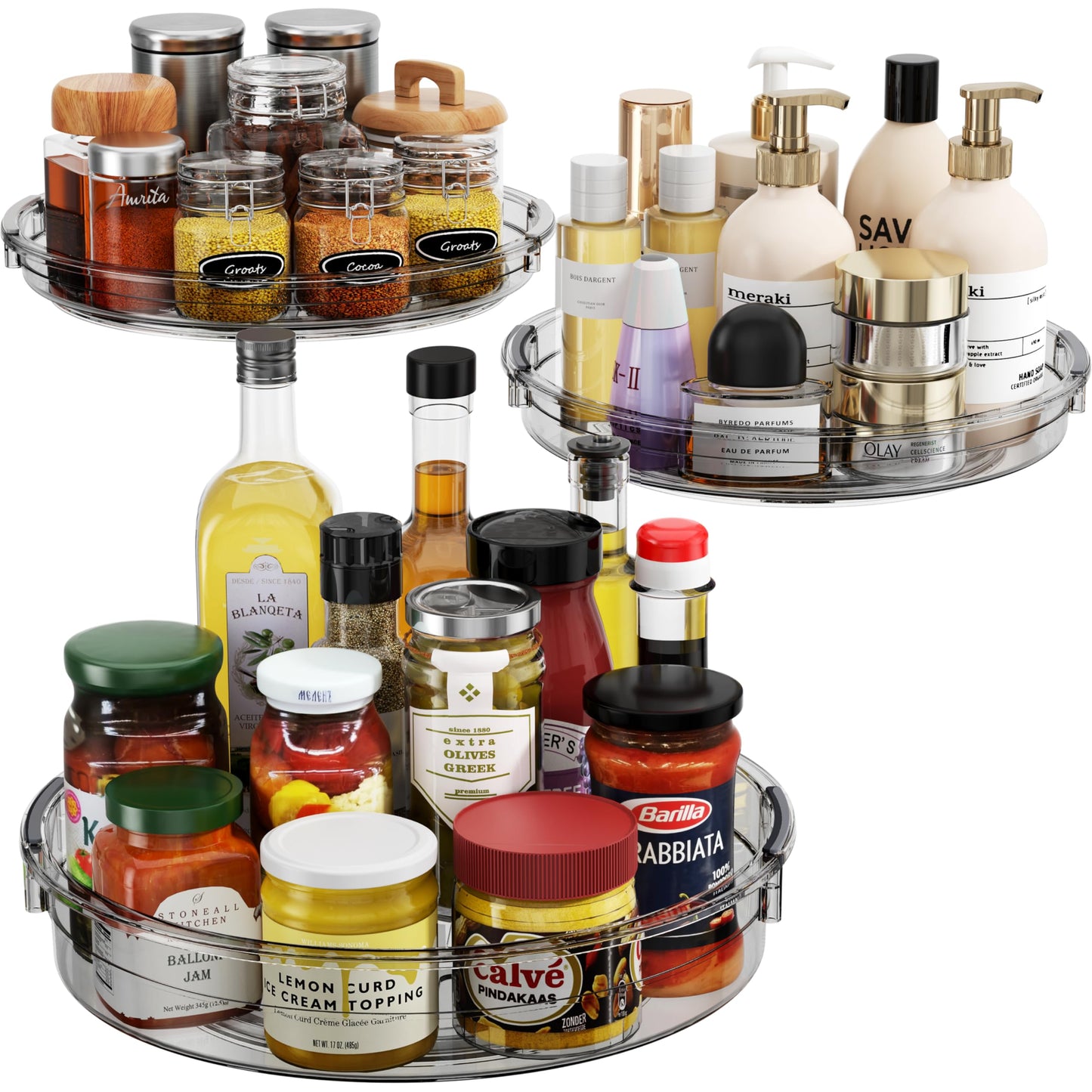 LAMU 3 Pack Lazy Susan Organizer Turntable for Cabinet, Rotating Condiment Organizer for Kitchen Pantry Organizers and Storage, Table Top, Fridge, Countertop, Spice Organization, 9.25'' 10.6'' 12''