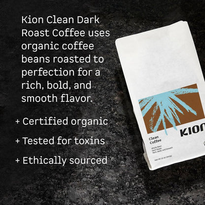 Kion Organic Coffee | Tested for Toxins | Roasted to Maximize Health and Taste | Whole Bean Dark Roast 12 Oz (3 Pack)
