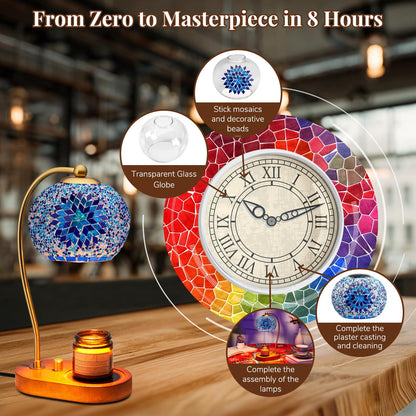 DIY Turkish Mosaic Candle Warmer Lamp Kit, Stained Glass Wax Melt Warmer Lamp Making Kit- Easy,Fun, No Experience Needed, Mosaic Art &Craft Project Kits for Adults &Teens, Make Your Own Lamp, Blue