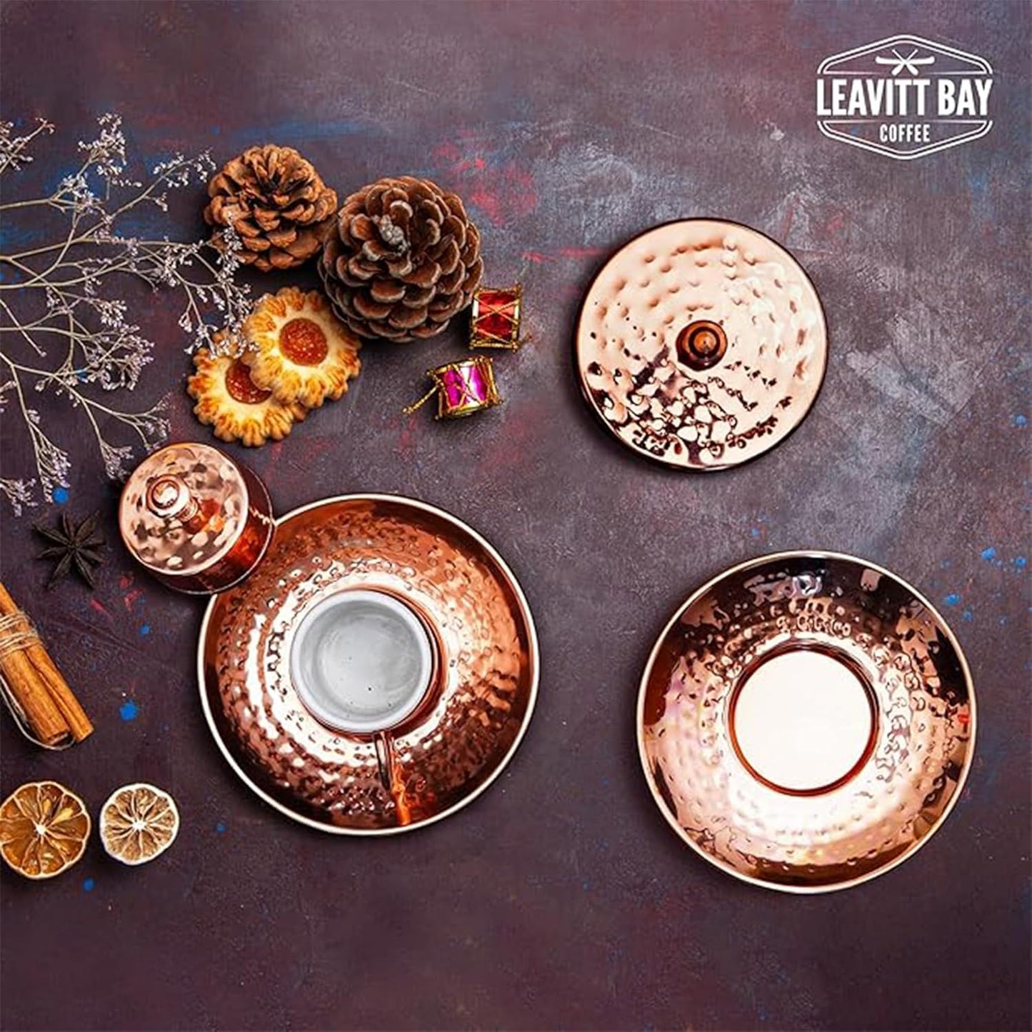 Set Set 2 7oz Turkish Coffee Turkish Coffee Maker w/ Cups, Sugar Dish, & Copper Pot (Cezve) Traditional Gifts for Latte