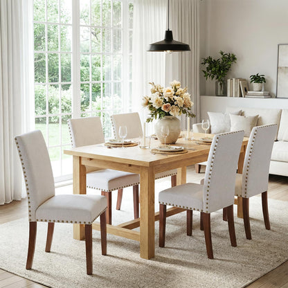 COLAMY Upholstered High Back Dining Room Chairs Set of 4 with Comfortable Padded Seat, Fabric Dining Chairs with Solid Rubber Wood Legs for Dining Room, Classic Gray Damask Pattern, Beige