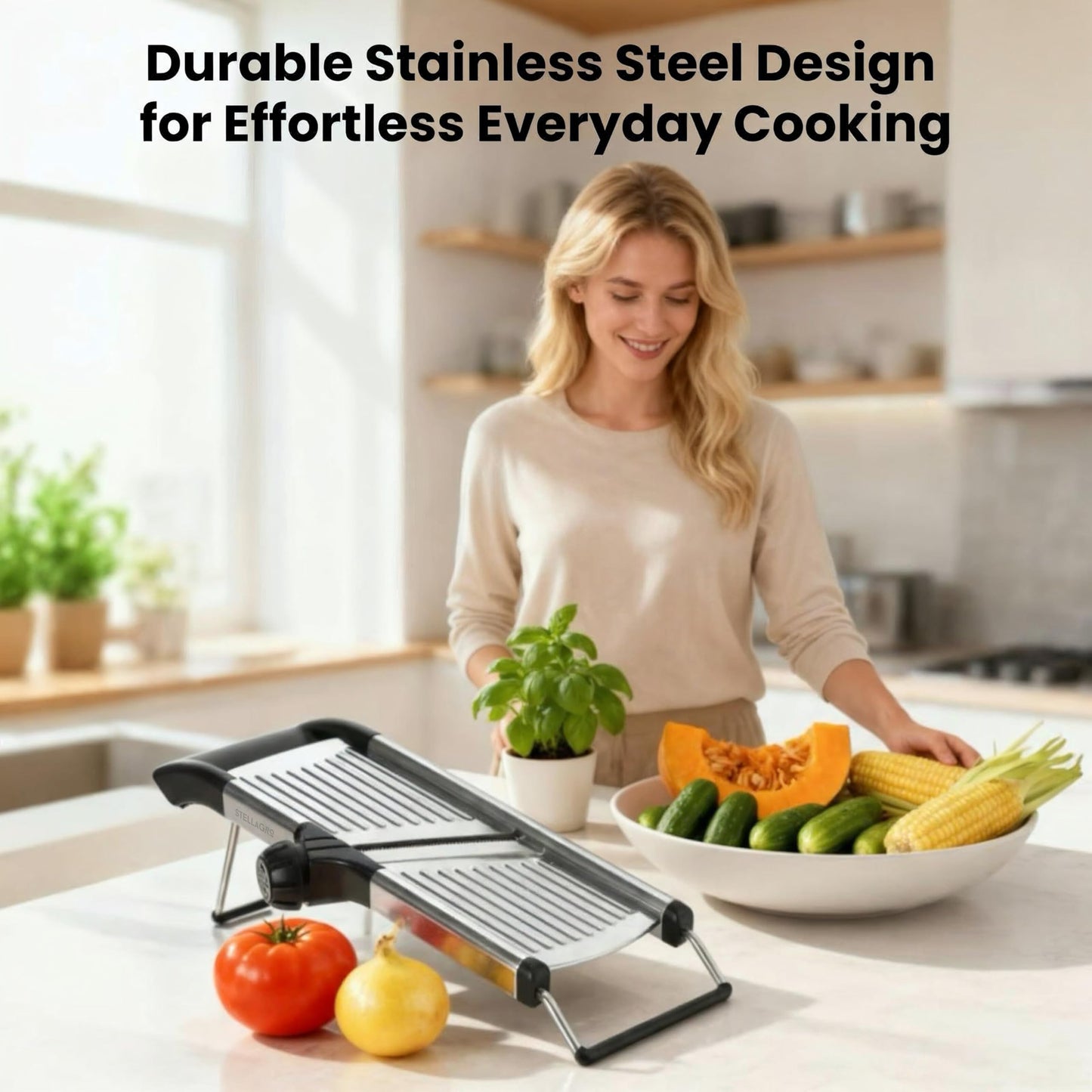 Professional Mandoline Slicer for Kitchen, Adjustable Vegetable Slicer Stainless Steel Mandoline Food Slicer with Julienne Cutter, Safe Vegetable Slicer