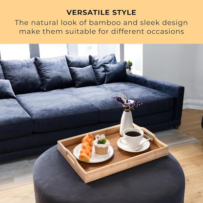 Set 3 Prosumers Choice Wooden Tray - Light Brown Serving Trays with Handles - Nesting Design for Space Saving - Wooden