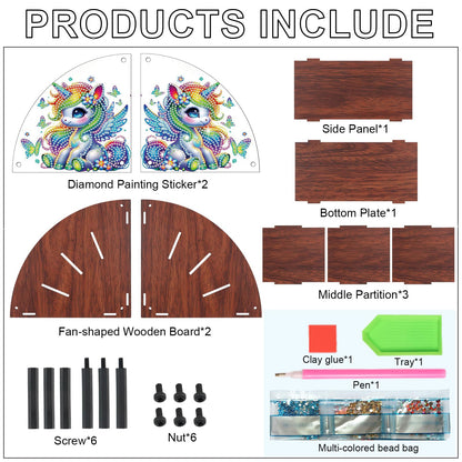 AiYuanzsh Diamond Art Painting Wooden Organizer Box – Animal DIY Multi-Grid Storage for Makeup Brushes, Remotes & Office Supplies – Double-Sided Drill Tabletop Décor for Adults