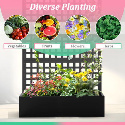 Metal Raised Garden Bed with Trellis for Climbing Plants, Vegetable, Vines,Metal Planter Box with Trellis 71"x47"x16",Trellis with Planter Box & Privacy Screen(Black)