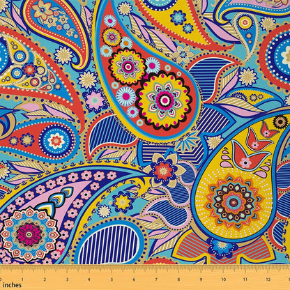 Boho Paisley Fabric by The Yard,Indian Style Flowers Decorative Soft Flannel Polyester No Stretch Fabric,Botanical Exotic DIY Craft,Yellow Blue Sewing Supplies,1 Yard,36" L x 59" W