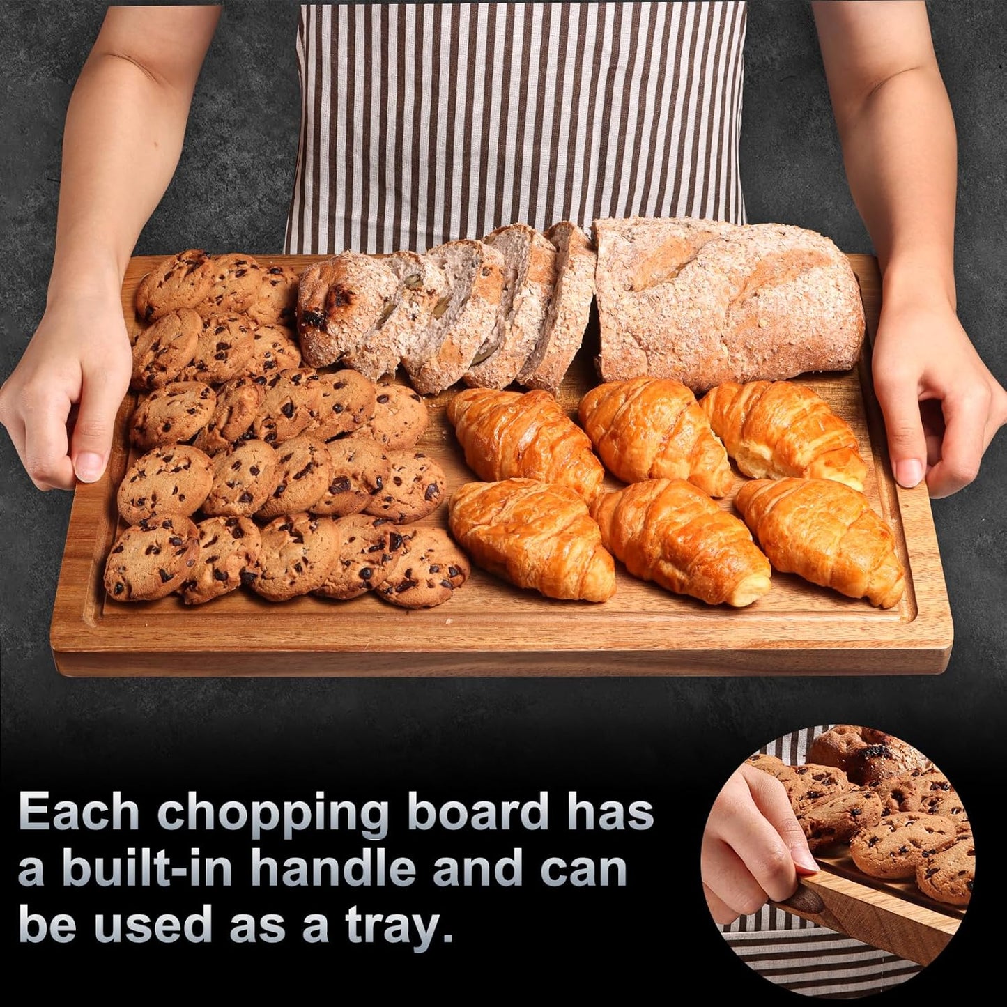 HAONEYS Set 3 Wood Cutting Boards of for Kitchen, Large Wooden Cutting Board with Juice Groove, Charcuterie Board